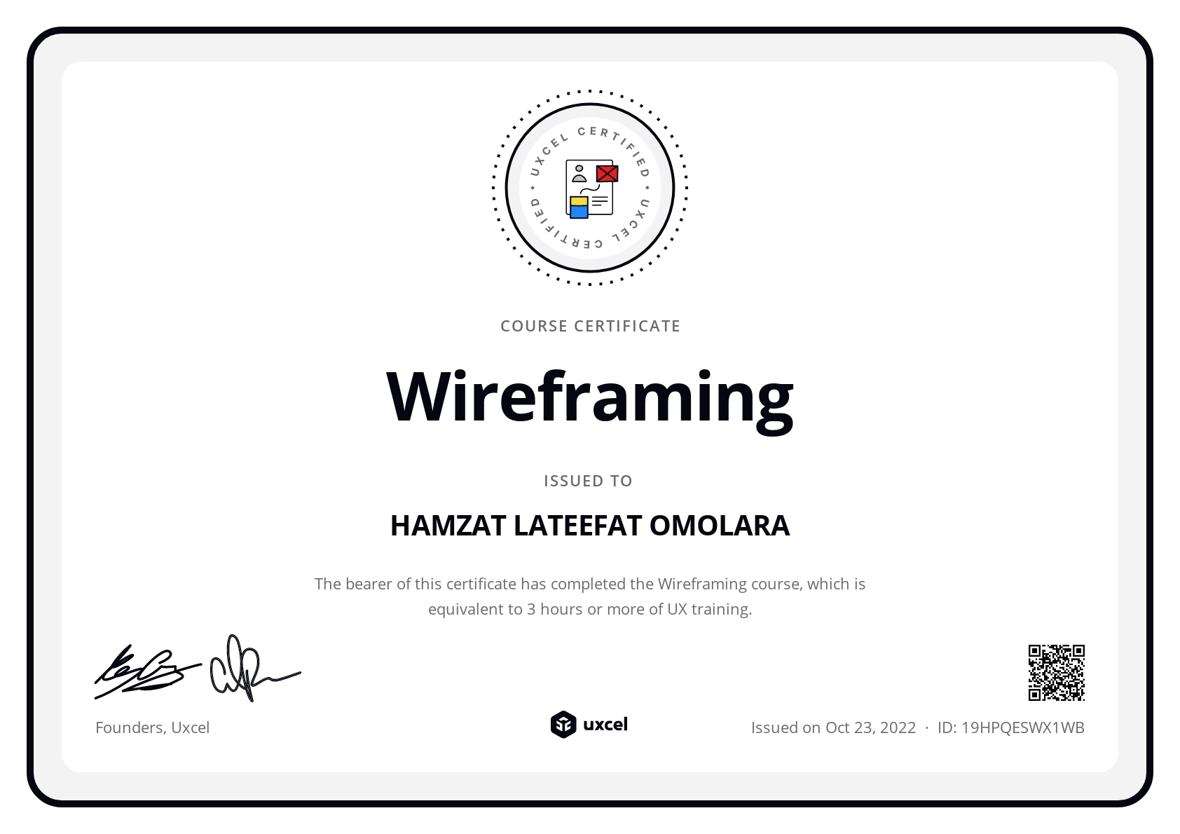 HAMZAT LATEEFAT OMOLARA's certificate